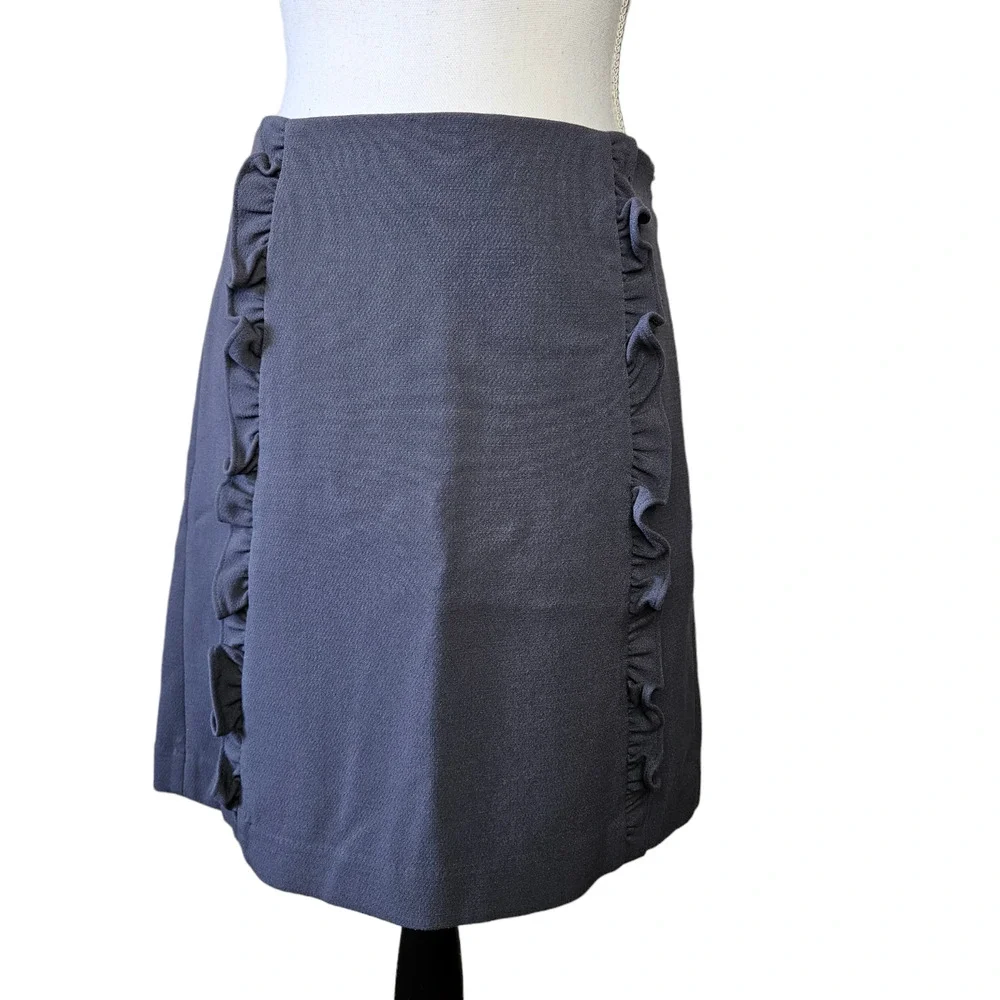 Loft Womens A-Line Skirt Gray Knee Length Side Ruffle Design Casual Lined Size 2